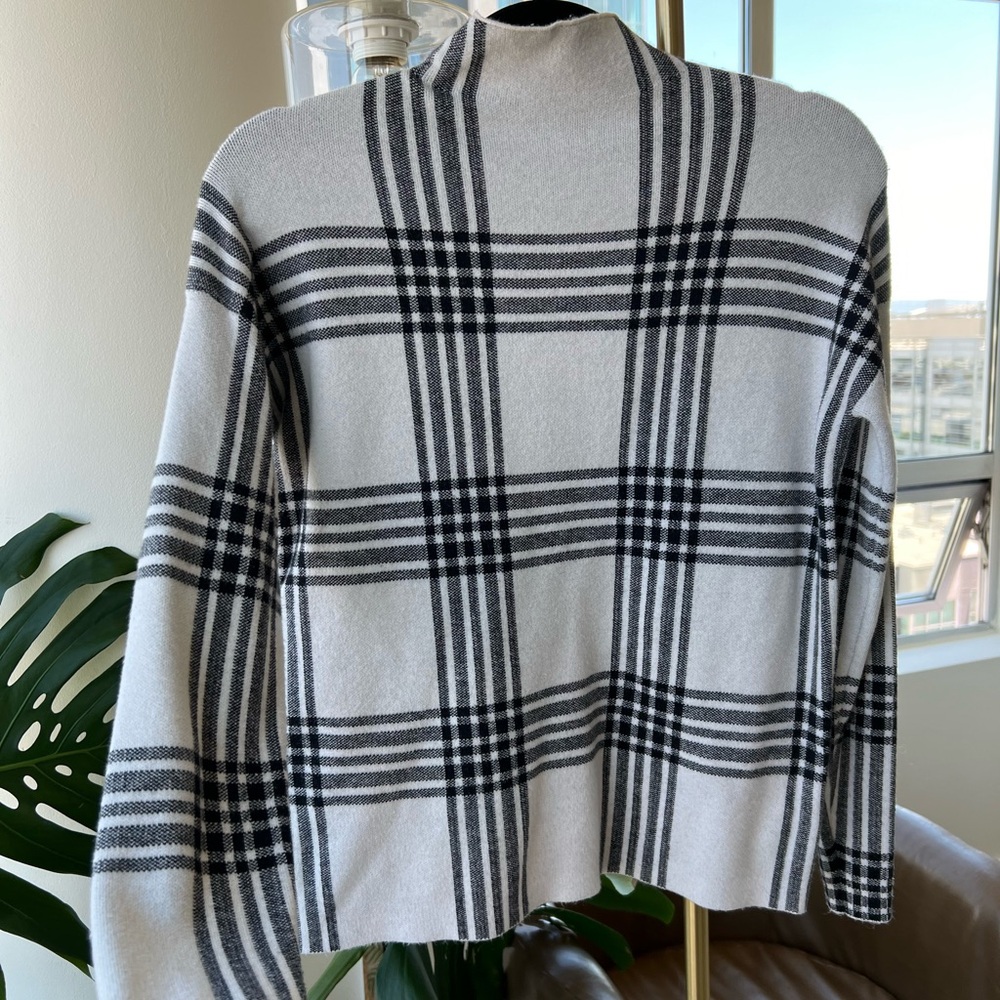 Black and white plaid mock neck sweater